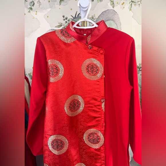 New Vietnamese ao dai gam cach Tan Nam Men’s modern long top beautiful red sml - Picture 3 of 4